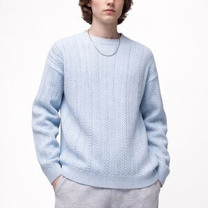 TOPMAN ASOS  NWT Men's Overdye Cable Crewneck Sweater in Light Blue Size Large